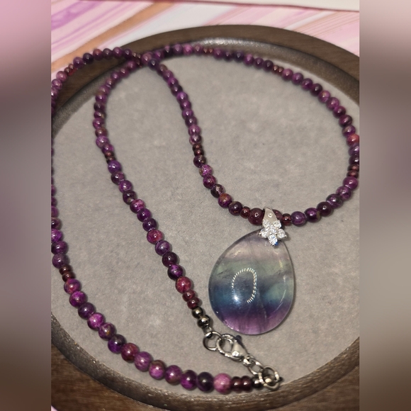 Rare Beads Atlantisite with Rainbow FlouritePendant